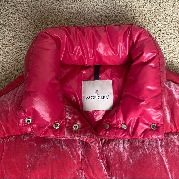 Moncler Caille Giubbotto Goose Down Jacket Pink Quilted Velvet Size 0 EUC - Picture 2 of 12